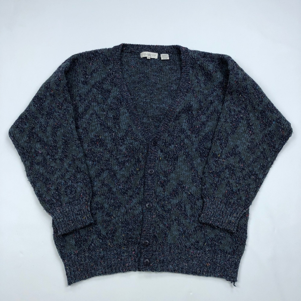 Vtg Collectif Mens Cardigan Sweater Large Blue Grey Fleck Confetti Knit V-Neck